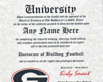 GEORGIA BULLDOGS FOOTBALL~ CERTIFICATE ~ DIPLOMA ~ MAN CAVE ~ GREAT GIFT