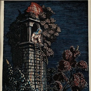 1951 Original Vintage Wood Engraving Print, The Minaret, Gwendolen Raverat, 1939 - Mounted And Matted In A choice Of Colours - 10 x 8&quot;