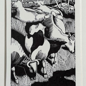 John Nash (1893-1977) Woodcut Print - Cows, 1920 - Available Mounted And Matted - 10 x 8 Inches