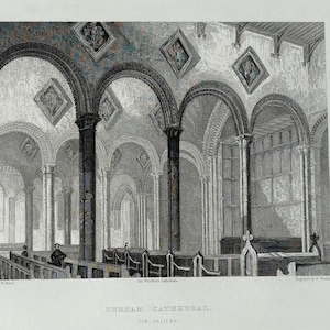 Original Antique Print of Durham Cathedral Engraving, 1842 - Mounted And Matted In Antique White Or Black - 10 x 8 Inches