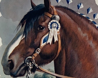 1949 Originele vintage Charles Tunnicliffe Farming Shire-hengstprint - gemonteerd en gematteerd in een keuze uit kleuren - 12 x 10 inch