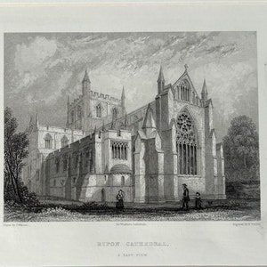 1842 Original Antique Engraving of Ripon Cathedral - Available Mounted And Matted In Antique White Or Black - 10 x 8 Inches