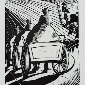 John Nash (1893-1977) Woodcut Print - Three Carts, 1919 - Available Mounted And Matted - 8 x 8 Inches