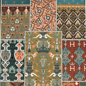 1898 Original Antique Large Decorative Chromolithograph Print - French Renaissance, Carpet Painting - Available Mounted 13 x 9.5 Inches