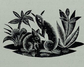 1928 Original Vintage Eric Fitch Daglish Animal Woodcut - Wild