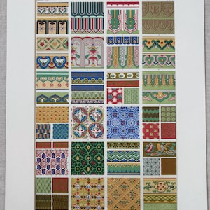 1868 Original Antique Large Chromolithograph Print Of Chinese Decorative Art Taken From Owen Jones, The Grammar Of Ornament - 14 x 11 Inches