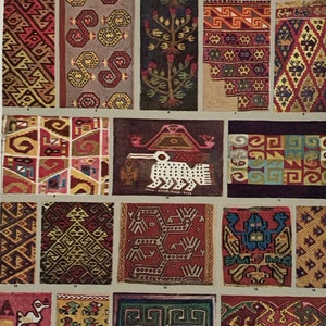 Circa 1925 Original Vintage Large Coloured Lithograph Print Of Decorative Pieces From Peru, Pre-Columbian Times - 15 x 11 Inches