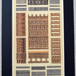 1868 Original Antique Large Chromolithograph - Savage Tribes - Decorative Art - Owen Jones - Available Mounted & Matted - 14 x 11 Inches