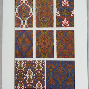 1868 Original Antique Large Chromolithograph - Moresque - Decorative Art - Owen Jones - Available Mounted & Matted - 14 x 11 Inches