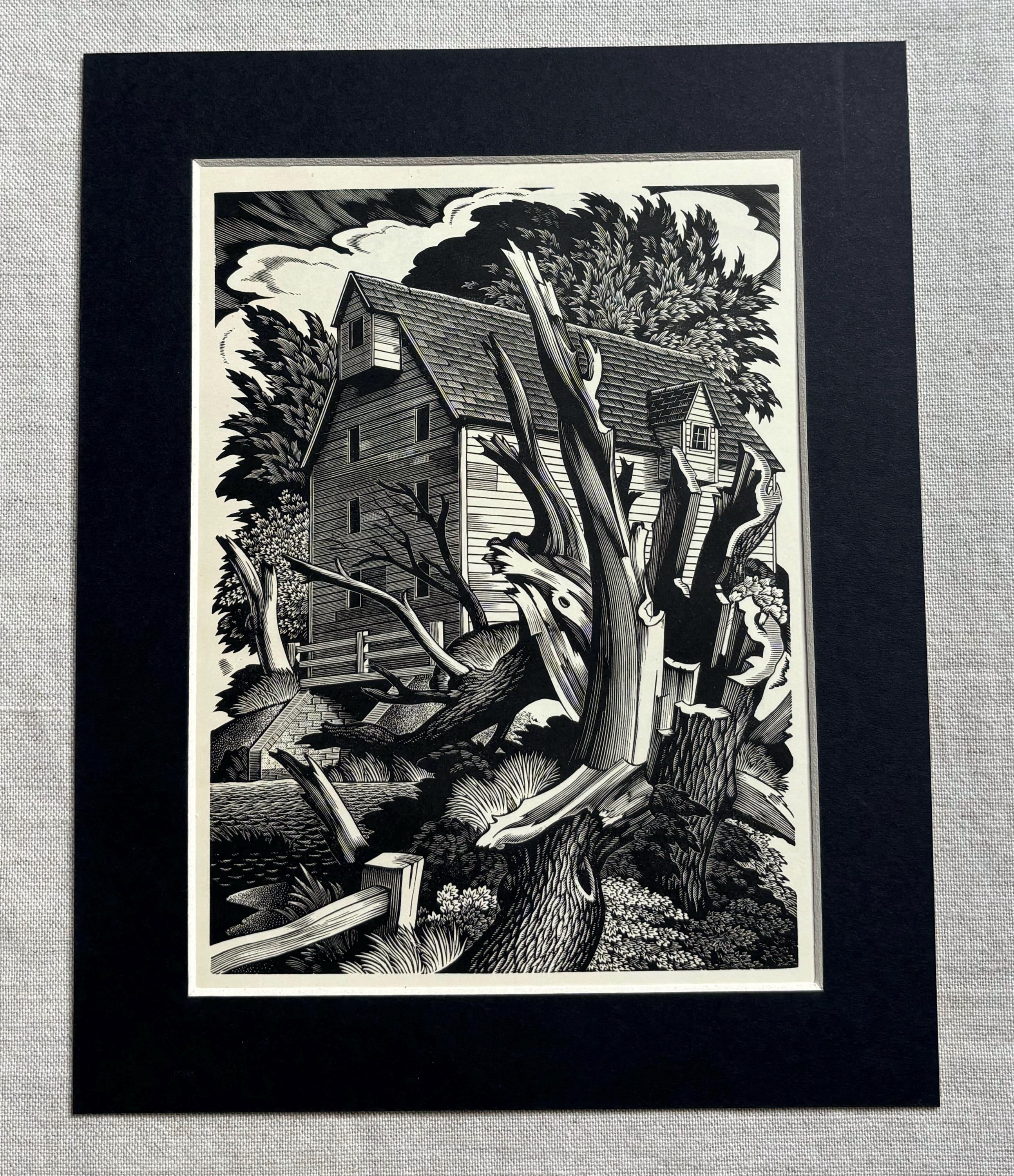 1951 Original Vintage Wood Engraving Print, the Mill, George E