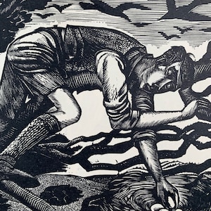 1951 Original Vintage Wood Engraving Print, Bird Nesting, Eric Ravilious, 1927 - Double Mounted And Matted In A Choice Of Colours - 10 x 8&quot;