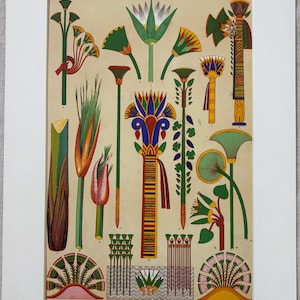 1868 Original Antique Large Chromolithograph - Egyptian - Decorative Art - Owen Jones - Available Mounted & Matted - 14 x 11 Inches