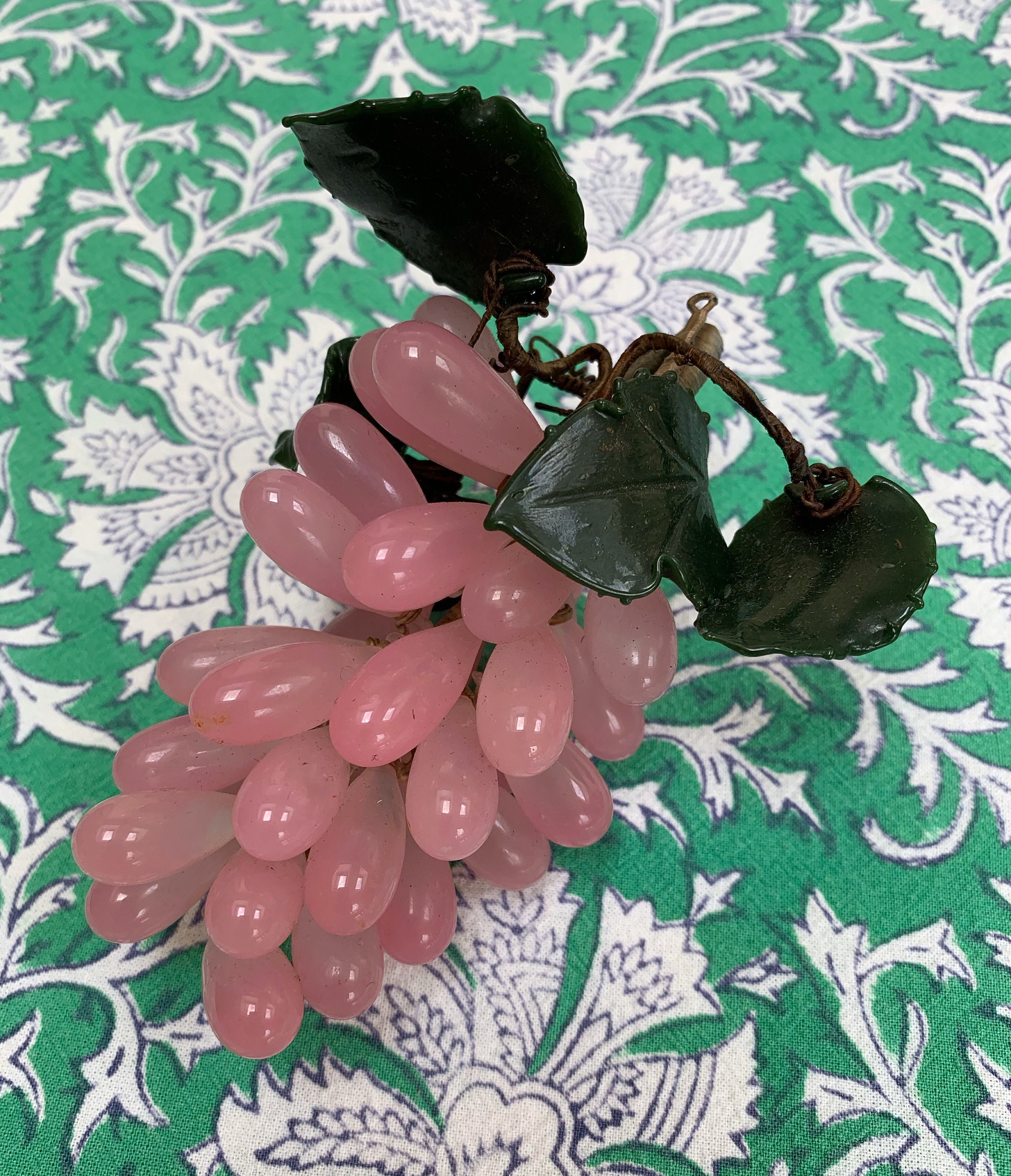Vintage Bunch Of Glass Pale Pink Grapes With Ceramic Leaves Etsy