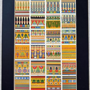 1868 Original Antique Large Chromolithograph - Egyptian - Decorative Art - Owen Jones - Available Mounted & Matted - 14 x 11 Inches