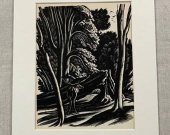 1951年オリジナルヴィンテージ木版画「森の一角」エセルバート
