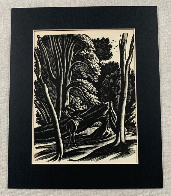 1951年オリジナルヴィンテージ木版画「森の一角」エセルバート