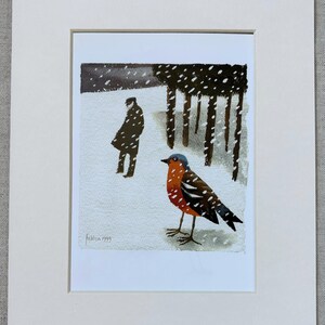 Vintage Mary Fedden Bird Print - Chaffinch - Mounted & Matted in A
