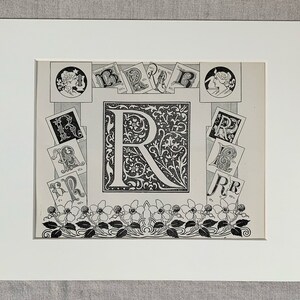 Original 1890's Antique French Initial Letter R Calligraphy Lithograph ...