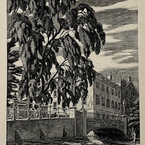 1951 Original Vintage Wood Engraving Print, Silver Street, Cambridge, Gwendolen Raverat, 1938 - Mounted And Matted - 12 x 10&quot;