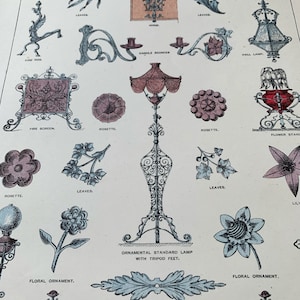 Original 1890 Antique Lithograph Print - Wrought Iron Work - Mounted And Matted Black Or White - 12 x 10"