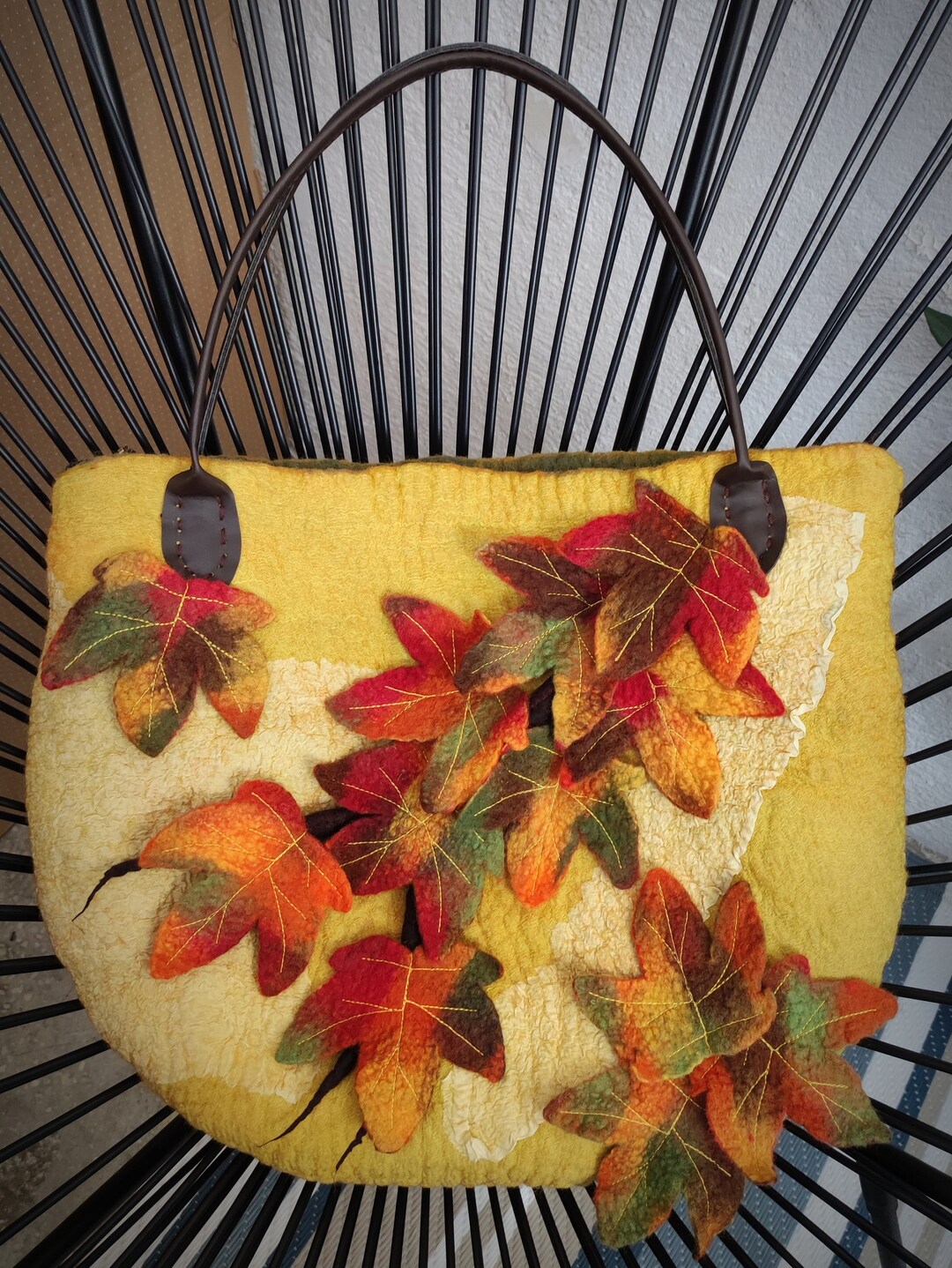 Autumn Felted Bag, Leaves Bag, Nuno Felted Bag, Handmade, Wool Bag