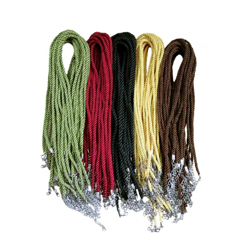 Wholesale Lot ~ 20/'/' Silky Twisted Necklace Cord with 2 Extension Chain ~ 5 Colors ~ 25pcs or 50pcs