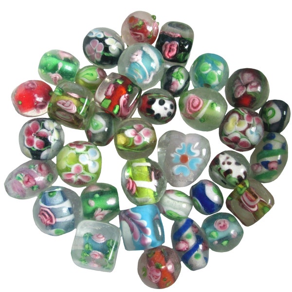 Lamp Work Glass 100g Bead Mix Assorted Shapes & Sizes