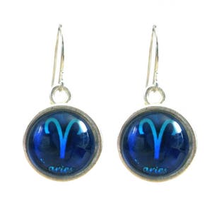 Brincos de cabochão de vidro do zodíaco Áries Touro Gêmeos Câncer Leão Virgem