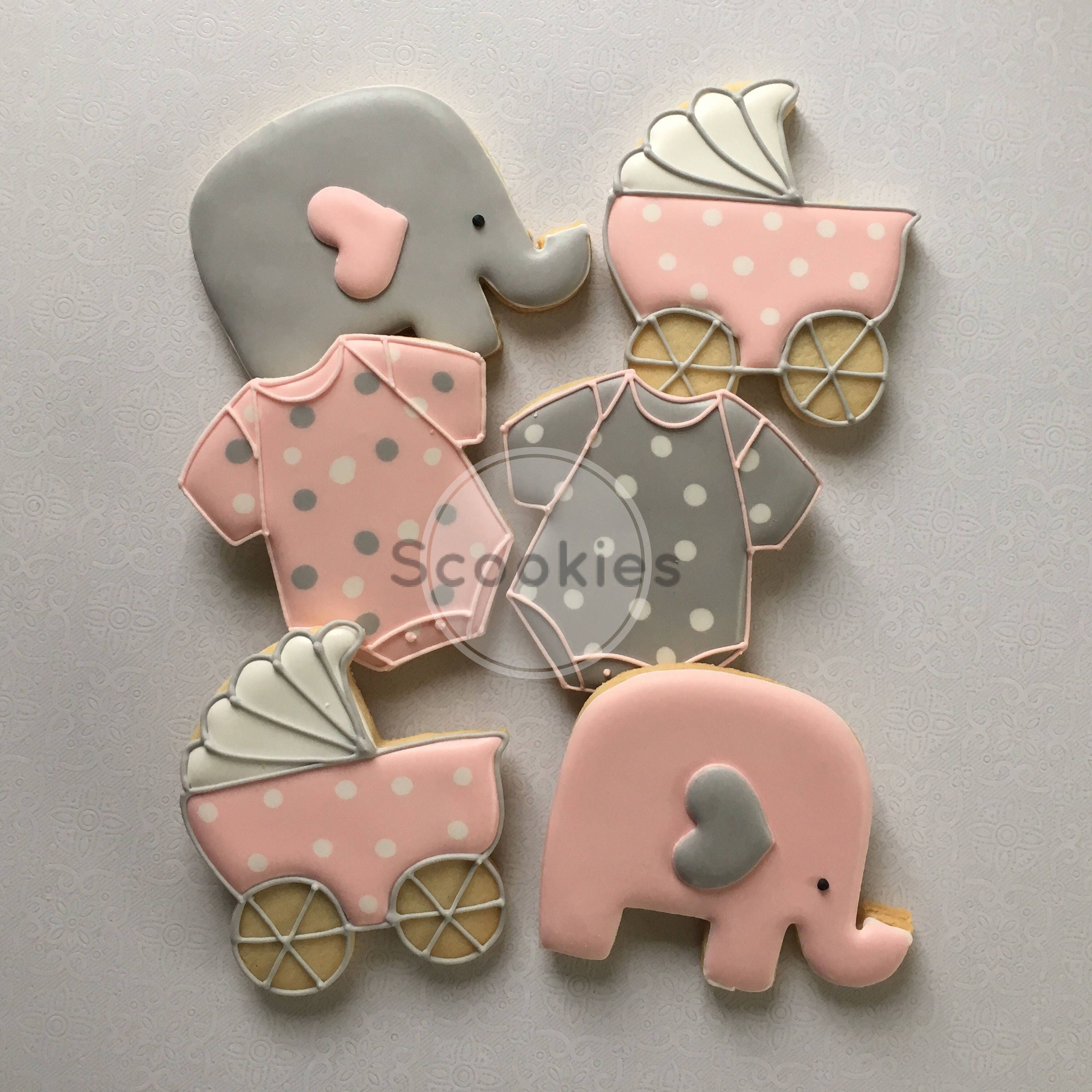 Baby Shower Cookies For Girl Elephant Cookies Pink And Gray Etsy