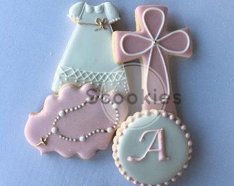 Girl Baptism Cookies/ Christening Decorated Cookies/ Baptism Decorated Cookies/Holy Communion Cookies/First Communion/ Favor / 1 Dozen