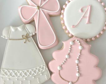Girl Baptism Cookies/ Christening Decorated Cookies/ Baptism Decorated Cookies/Holy Communion Cookies/First Communion/ Favor / 1 Dozen