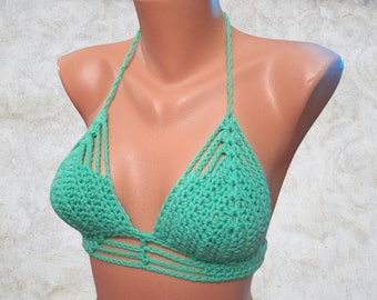 Sexy Crochet Halter Top  Made to order  in your choice of color! Crop Top / Festival Wear / Midriff Top / Yoga /  Rave Top