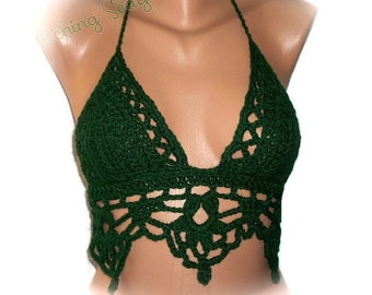 Crochet Festival Wear Halter Top Made to order Size AA to DDD Crop Top Festival Wear Midriff Yoga, Hooping, Rave Top