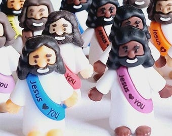 Mini Jesus Figure Three Skin Tones  'Jesus Loves You" -w/wo Gift Bag or Eye screw/jump ring - Craft & Gift