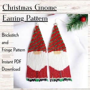 Christmas Gnome Santa Earrings with Fringe Pattern Seed Bead PDF Instant Download Pattern Miyuki Delica Bead Pattern