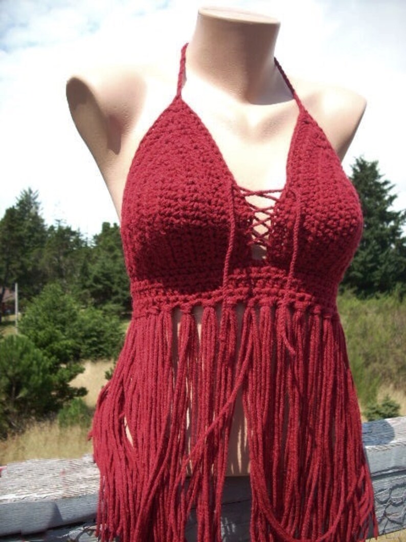 Festival Crochet Halter Top with Fringe Your Size and Color Etsy