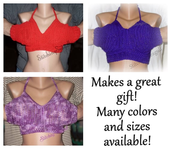 Boob Mitten tittens Top Crochet Bra Mitten Hand Warmer Bra Halter