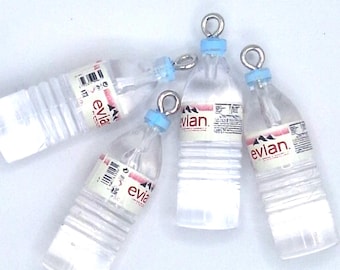 4 Water Bottle Charms Miniature bottle of water charms for Jewelry, Scrapbooking and more (w)