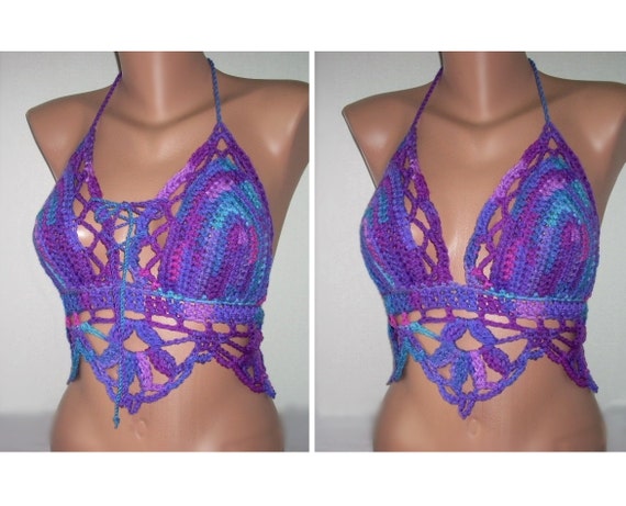 Crocheted Halter Top Made to Order Cup Size A, B, C, D, Dd Music Festival  Wear Midriff Yoga, Hooping, Rave Top 