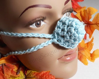 Light Blue Cotton Nose Warmer  Ready to Ship!  Crocheted Nose Mitten