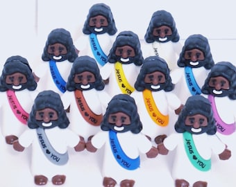 Mini Black Jesus Figure: With or Without Gift Bag or Jump Ring for Jewelry, Craft or Gift