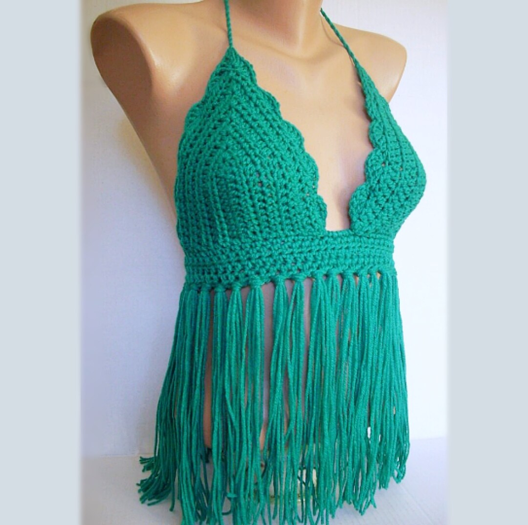 Crochet Halter Top With Fringe Your Size and Color Fast - Etsy