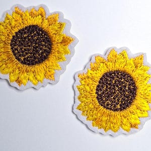 2 Sunflower Iron-On Patch   Embroidered Flower Applique, For Sewing, Scrapbooking, Crafts and More