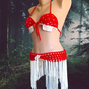 Crocheted Mushroom Top and Skirt Set  Made to order  Festival Wear  Midriff Yoga, Hooping, Rave Top