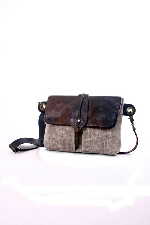 Big Leather and Canvas Hip Bag Fanny Pack Traveler Bag Etsy