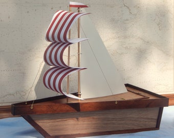 Handcrafted Wooden Viking Ship Urn, Biodegradable Sailing Vessel (Burial at Sea)