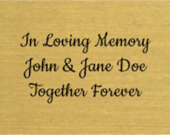 Personalized Engraving, Engraved Brass Plate Brushed, 1" X 3" w/ 3 Line Text, Laser Engraved Plates, Custom plaque, Together in life forever