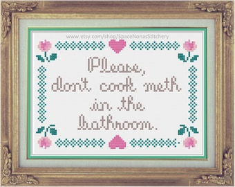 Bathroom Rules - Cross Stitch Pattern - Downloadable PDF