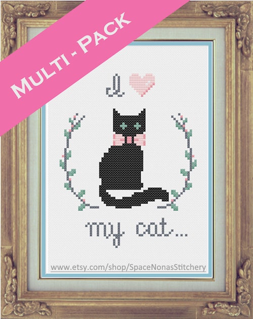 SET - I love my cat - Cross Stitch Pattern - Downloadable PDF