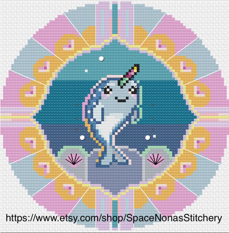 Downloadable PDF Baby Narwhal Cross Stitch Pattern
